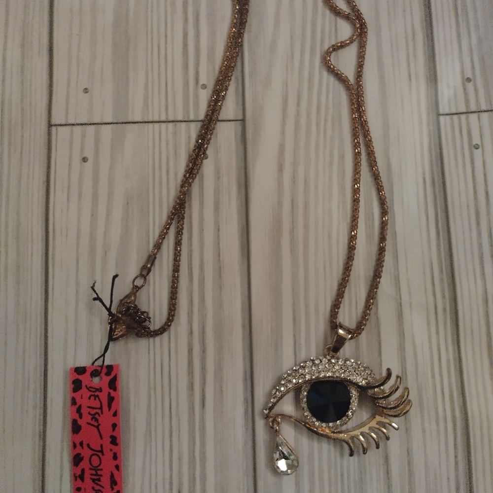 Betsey Johnson new Eyelash/Crystal Tear pendant